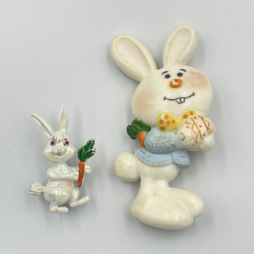 Vintage Lot of 2 Easter Barnaby Bunny Rabbit Spring Pin Brooch 70s 80s Hallmark